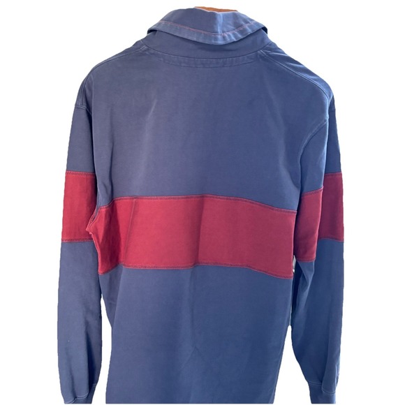 Orvis Men's Duffle Shawl Collar Heavy Rugby Sweatshirt L Large‎ Navy Blue Maroon - Picture 8 of 10